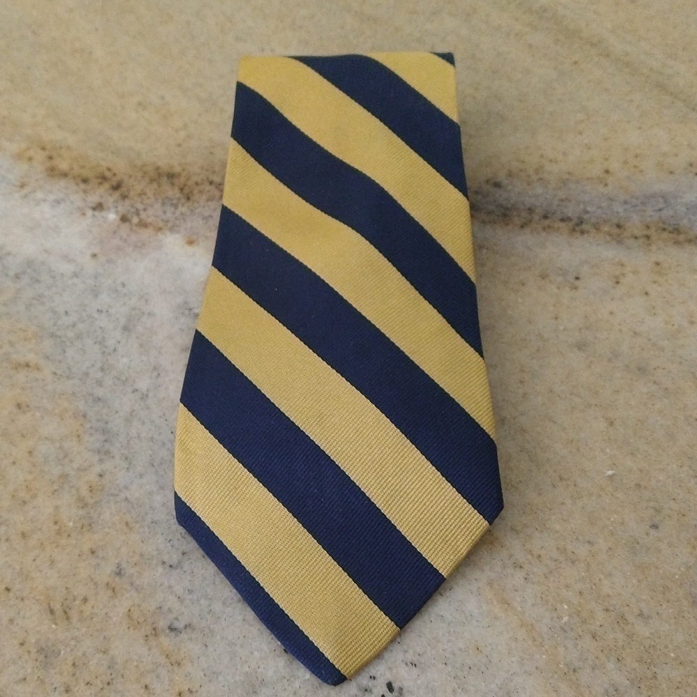Joseph A. Bank gold Navy stripe repp silk tie